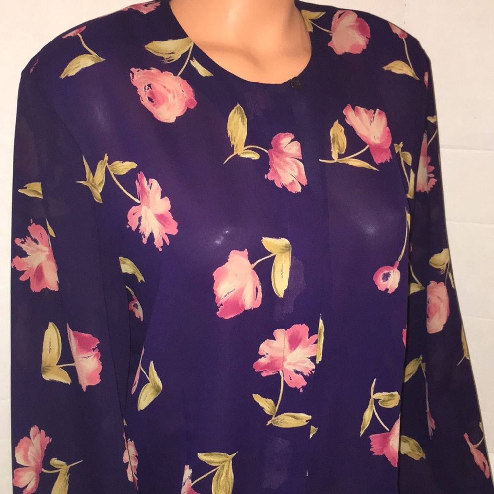 CHAUS•Sheer Silky Secretary Blouse Shirt Top 16 - Picture 2 of 8